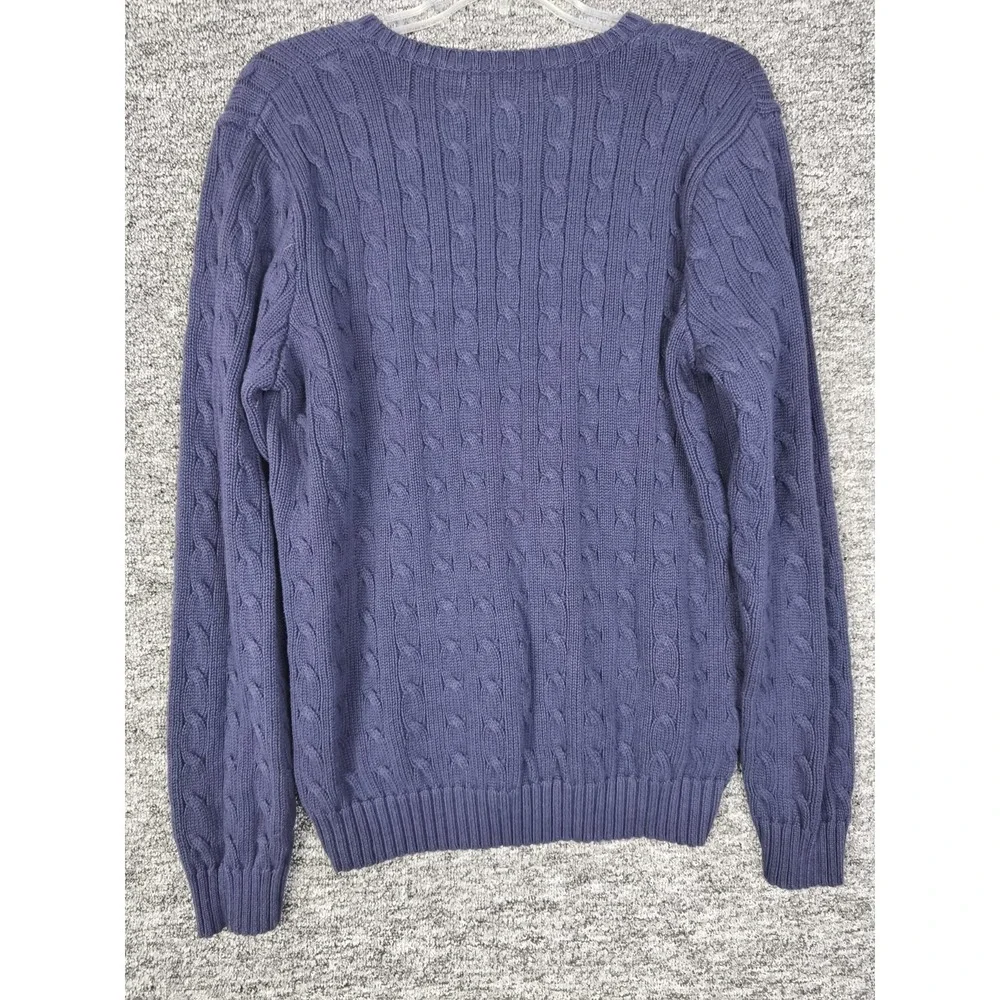 Ralph Lauren Sport Women's XL Navy Blue Pony Cable Knit Cotton Sweater V Neck - Picture 2 of 7